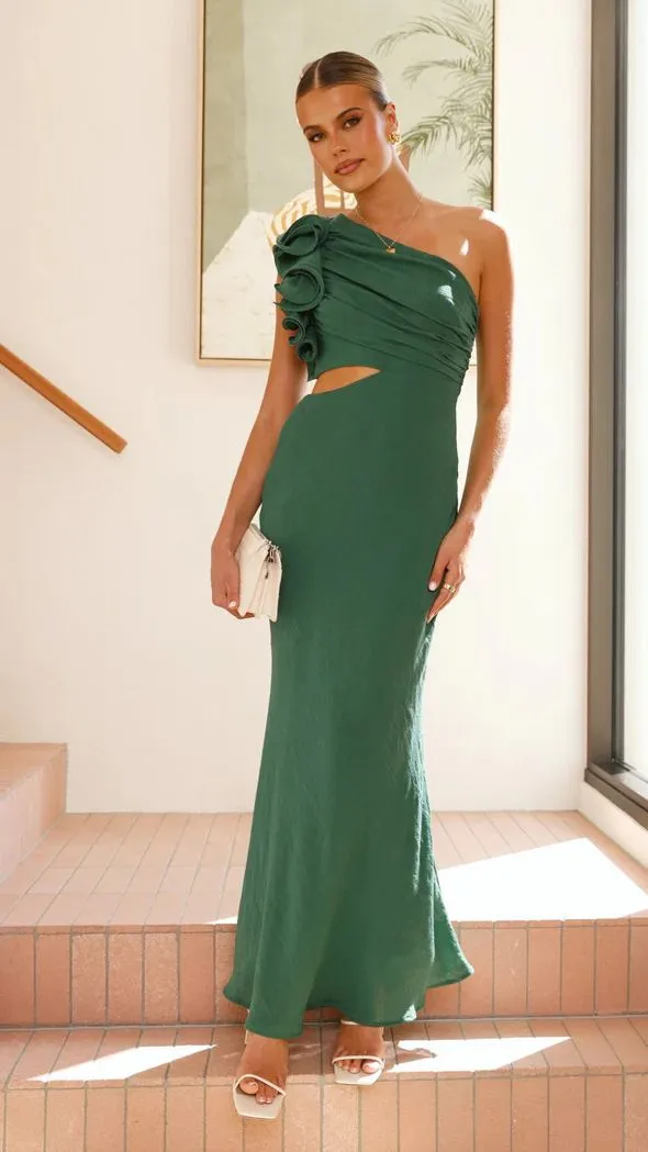 Glamorous One-Shoulder Ruffle Cutout Bodycon Evening Gown