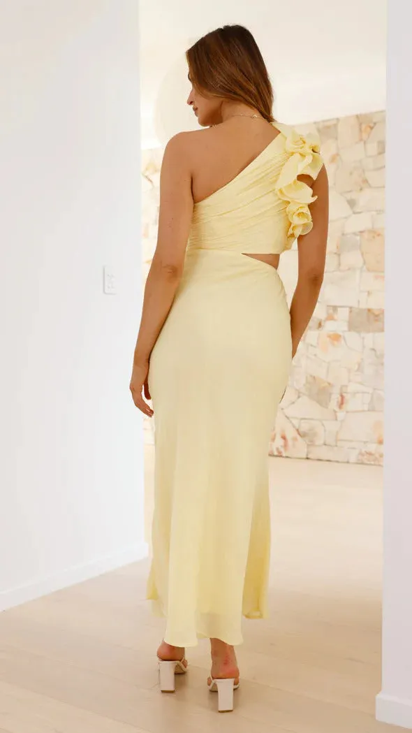 Glamorous One-Shoulder Ruffle Cutout Bodycon Evening Gown
