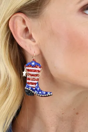Glitter Boot Earrings -Blue