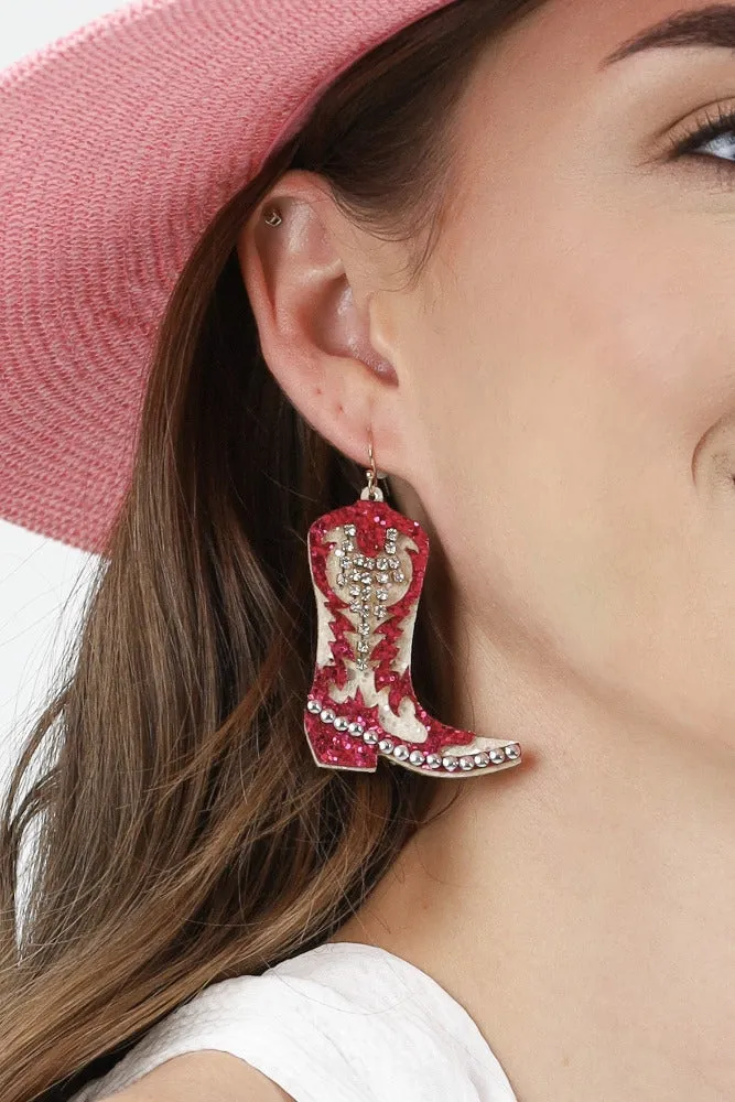 Glitter Boot Earrings -Blue