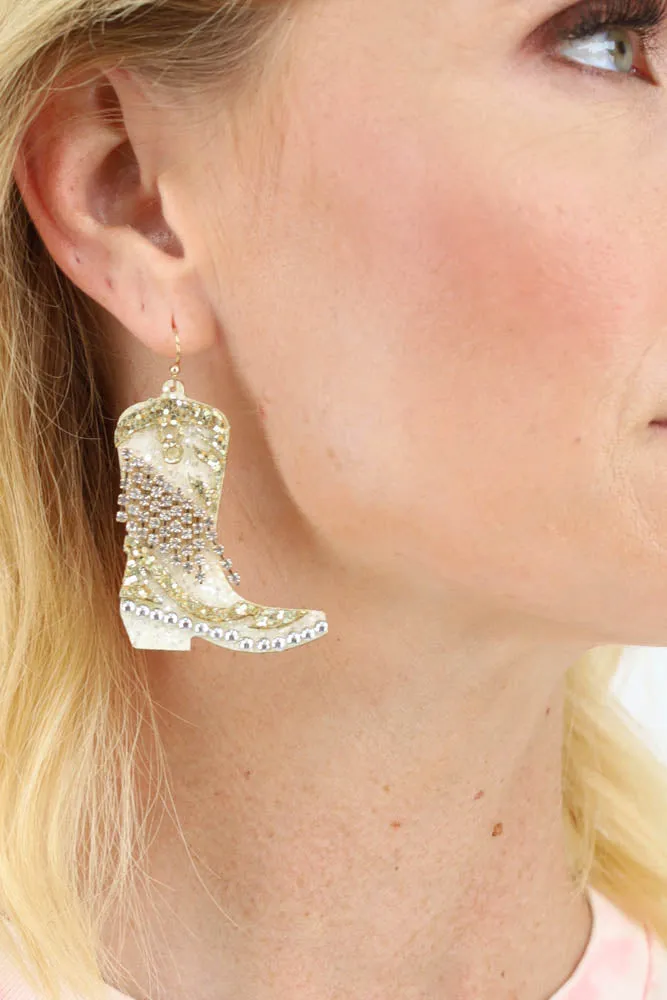 Glitter Boot Earrings -Blue