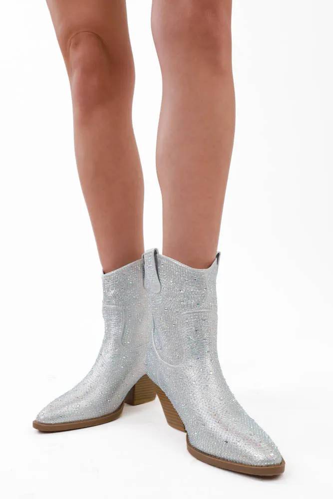 Glitter Rhinestone Booties -Blue