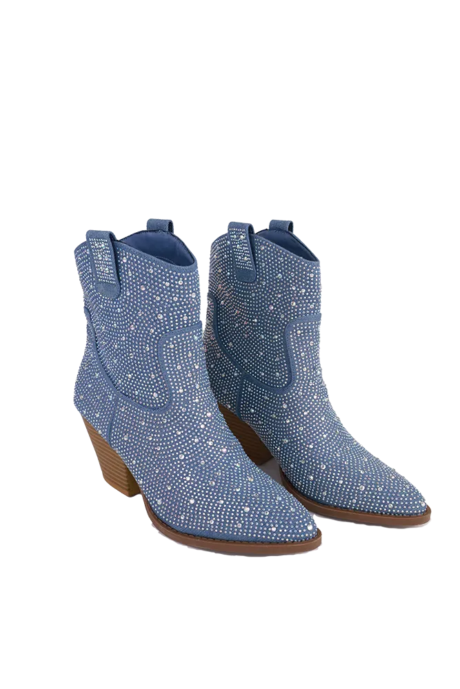 Glitter Rhinestone Booties -Blue