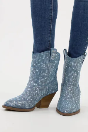 Glitter Rhinestone Booties -Blue