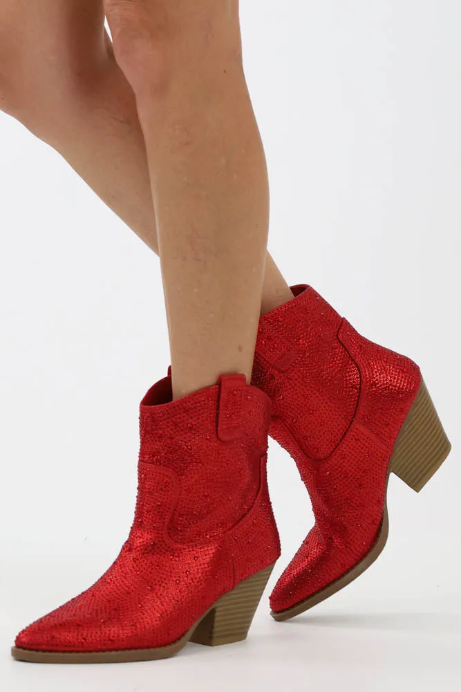 Glitter Rhinestone Booties -Blue