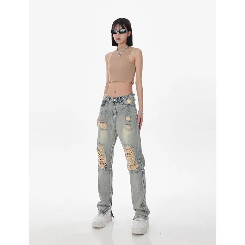 High Waist Ripped Straight Jeans for Women