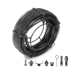 HORUSDY 12M Plumber Drain Snake with 6 Drill Cut Head - Flexible Pipe Clean Tool for Sewer and Pipeline Blockage, Compatible with Electric Drill