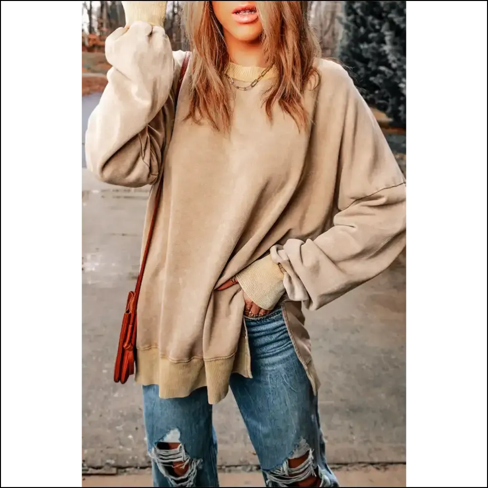 Khaki Drop Shoulder Oversized Sweatshirt: Basic  (but Fabulous)