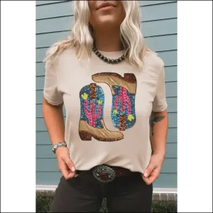 Khaki Sequined Boots Graphic Tee: Warning, May Cause Excessive Sparkle ✨ Needful Things