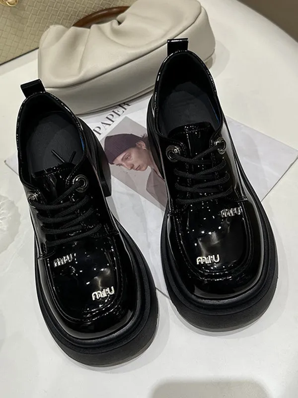 Lace-Up Round-Toe Split-Joint Loafers Platform Shoes