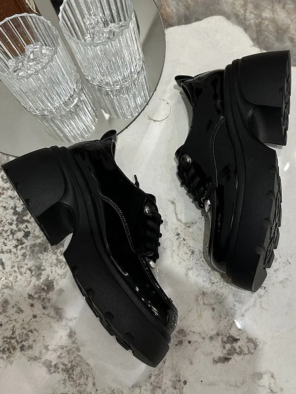 Lace-Up Round-Toe Split-Joint Loafers Platform Shoes