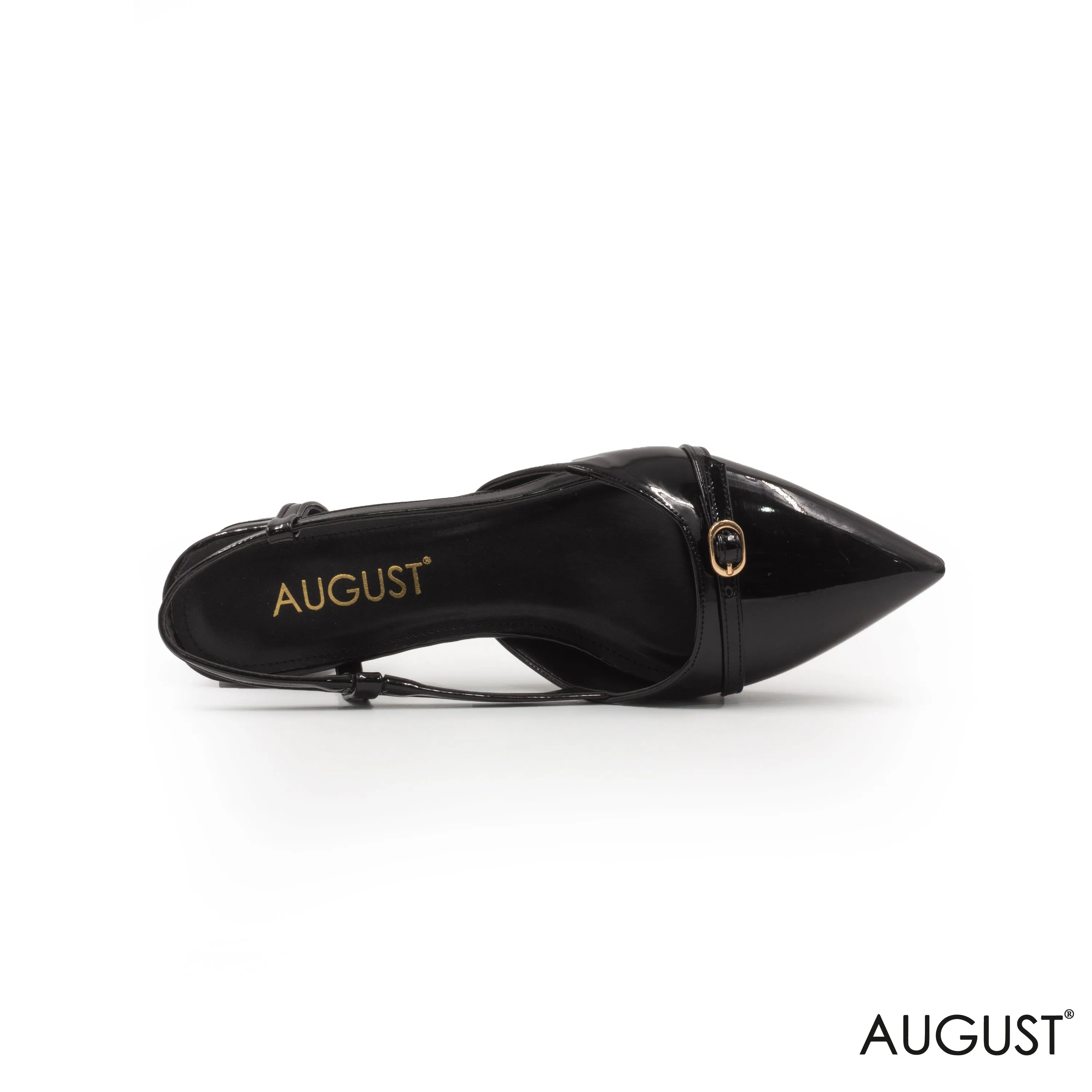 LEATHER GLOSSY BLACK LOW- HEEL SHOES