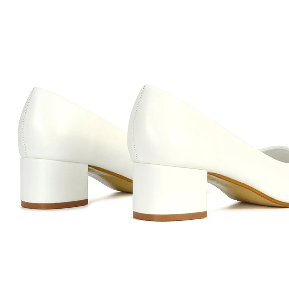 Liberty Low Block Heel Round Toe Slip On Classic Court Shoes in Navy Faux Suede