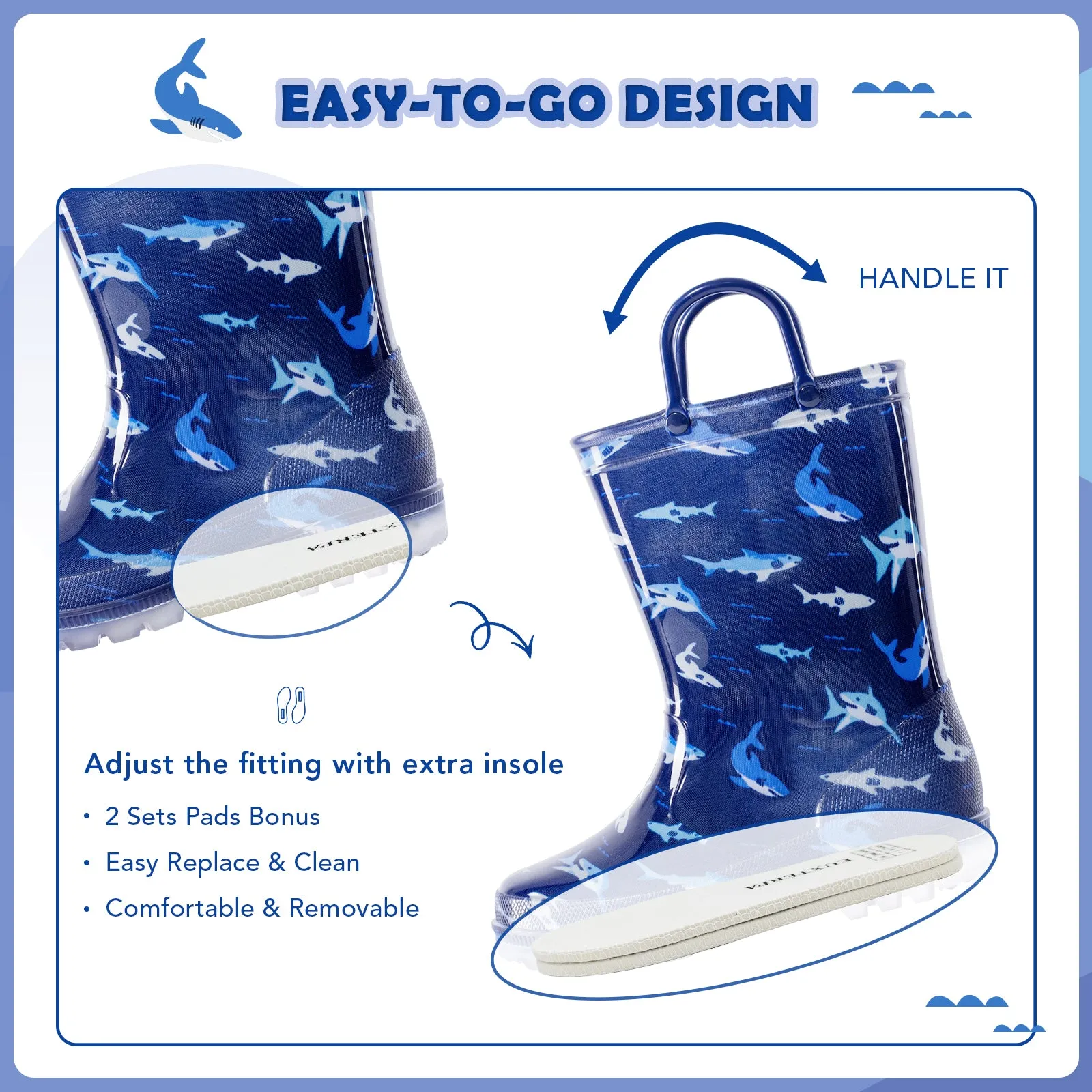 Light Up Toddler Kids Rain Boots with Handles