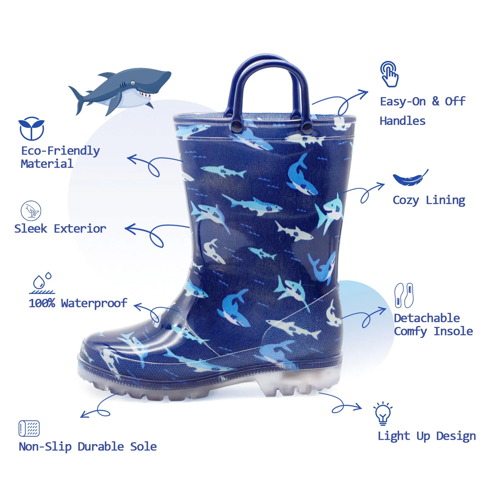 Light Up Toddler Kids Rain Boots with Handles