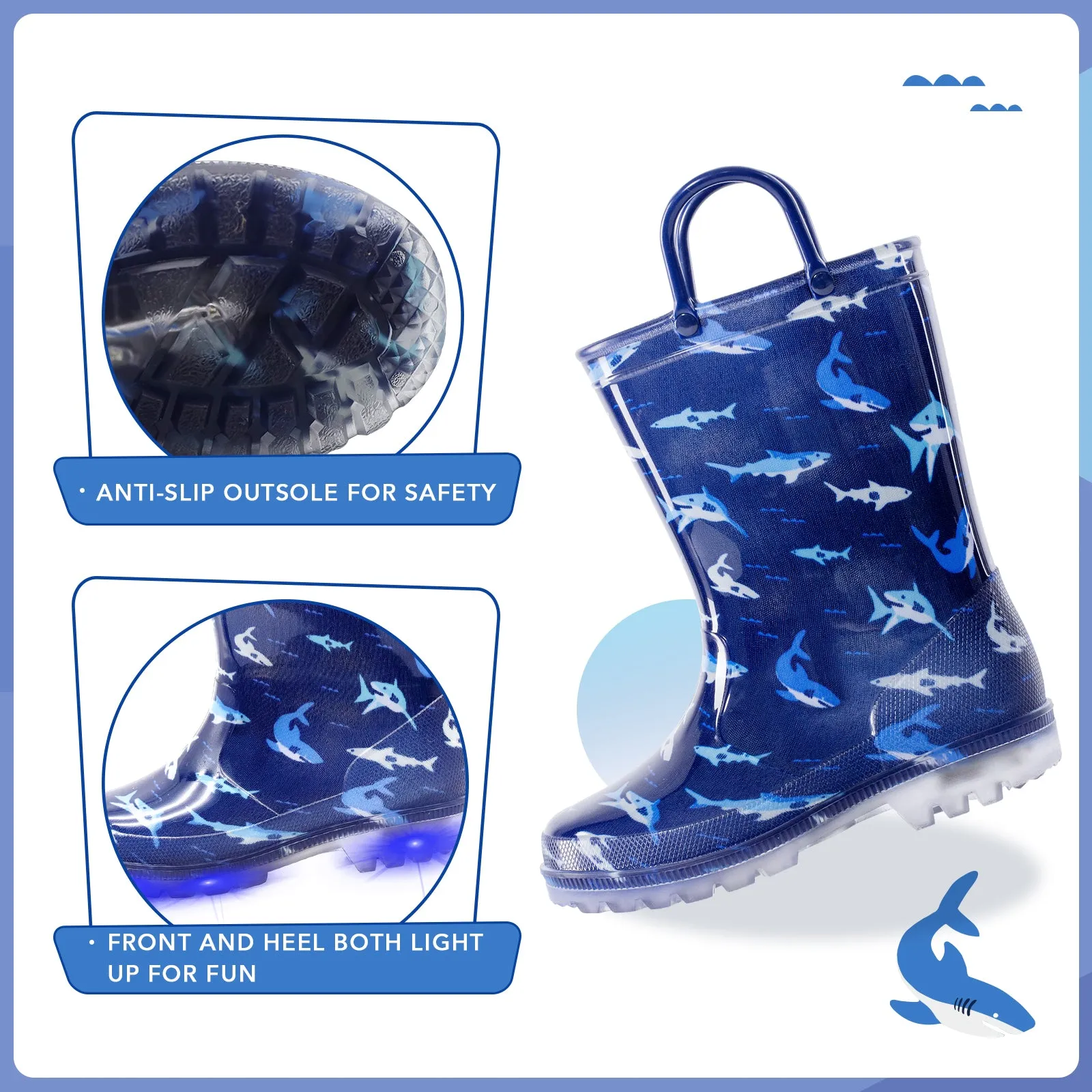 Light Up Toddler Kids Rain Boots with Handles