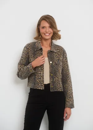 Long-sleeved leopard denim jacket