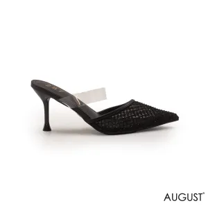 LOW-HEEL SATIN SLIPPER WITH RHINESTONES
