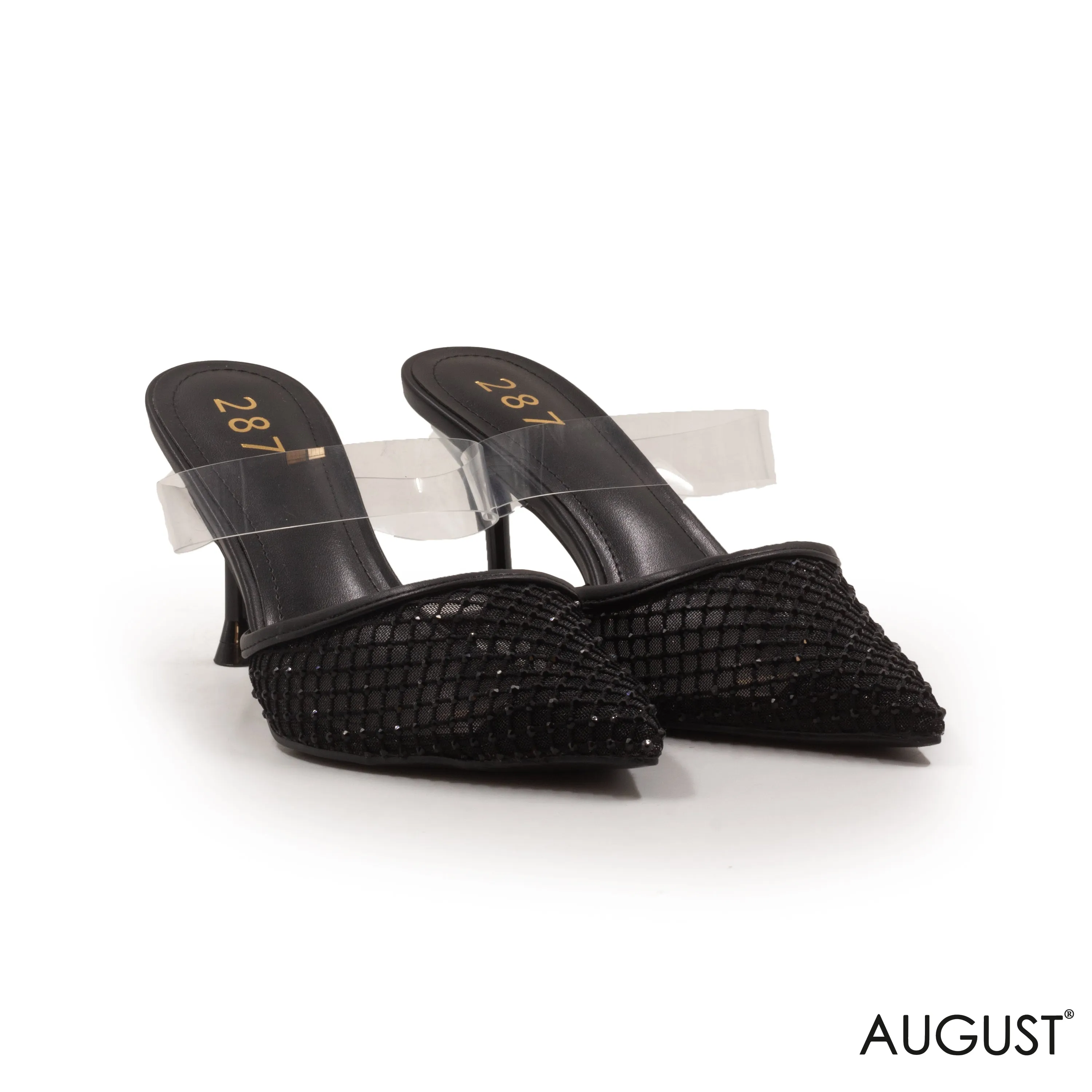 LOW-HEEL SATIN SLIPPER WITH RHINESTONES