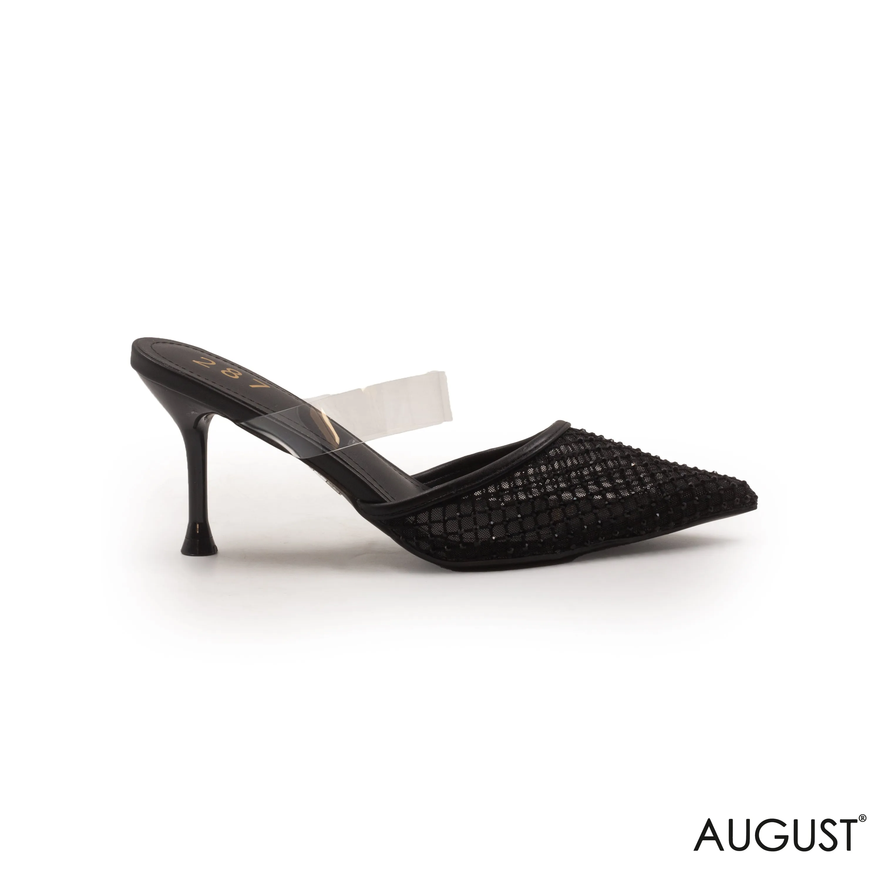 LOW-HEEL SATIN SLIPPER WITH RHINESTONES