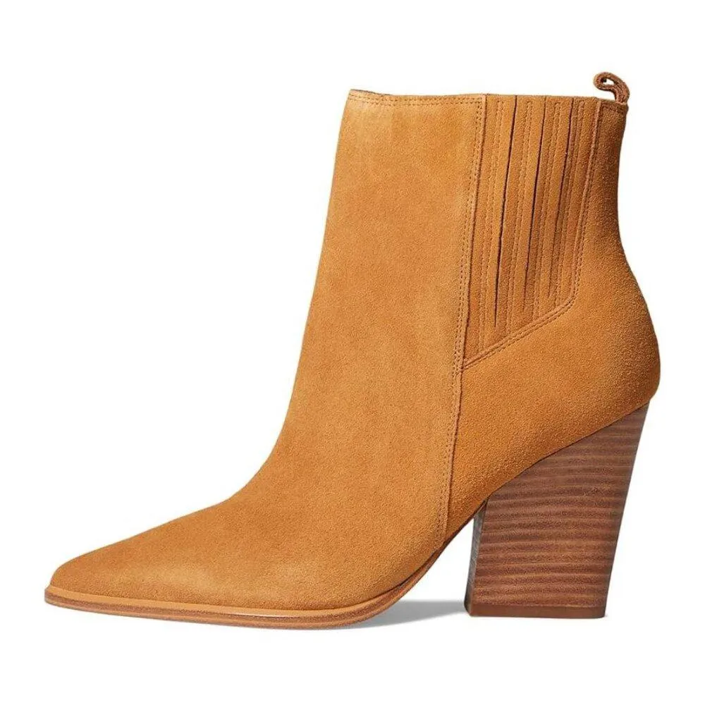 Mariel Natural Tan Suede Heeled Ankle Boots