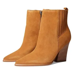 Mariel Natural Tan Suede Heeled Ankle Boots