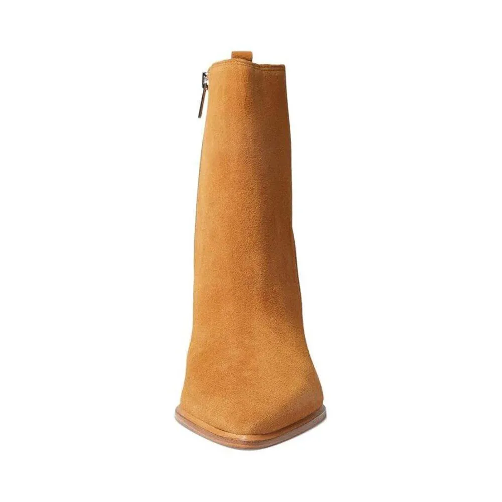 Mariel Natural Tan Suede Heeled Ankle Boots