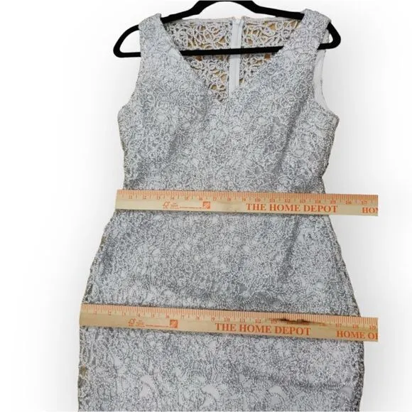 Marina Silver lace embroidery full length sleeveless v neck formal dress gown 8