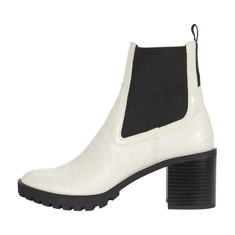 Nayden White Leather Chelsea Heeled Ankle Boots