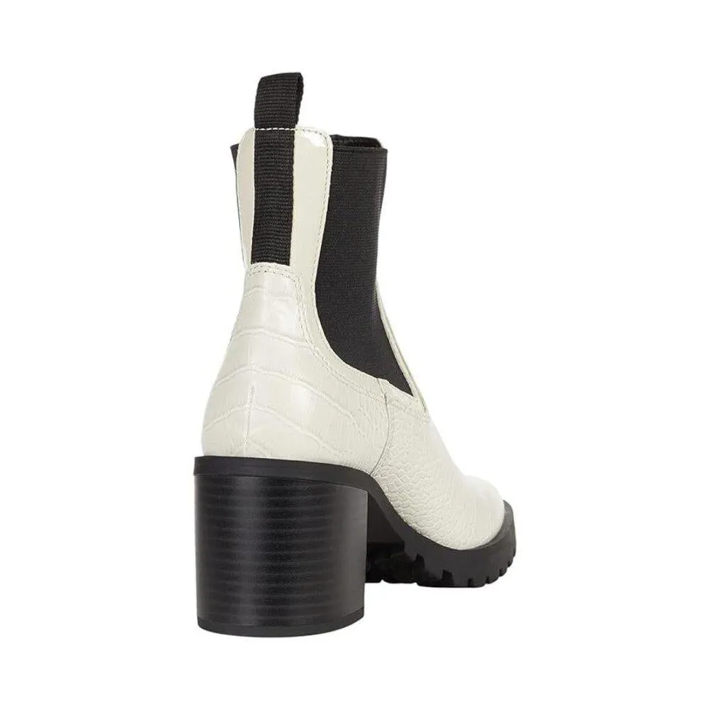 Nayden White Leather Chelsea Heeled Ankle Boots