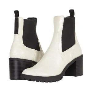 Nayden White Leather Chelsea Heeled Ankle Boots