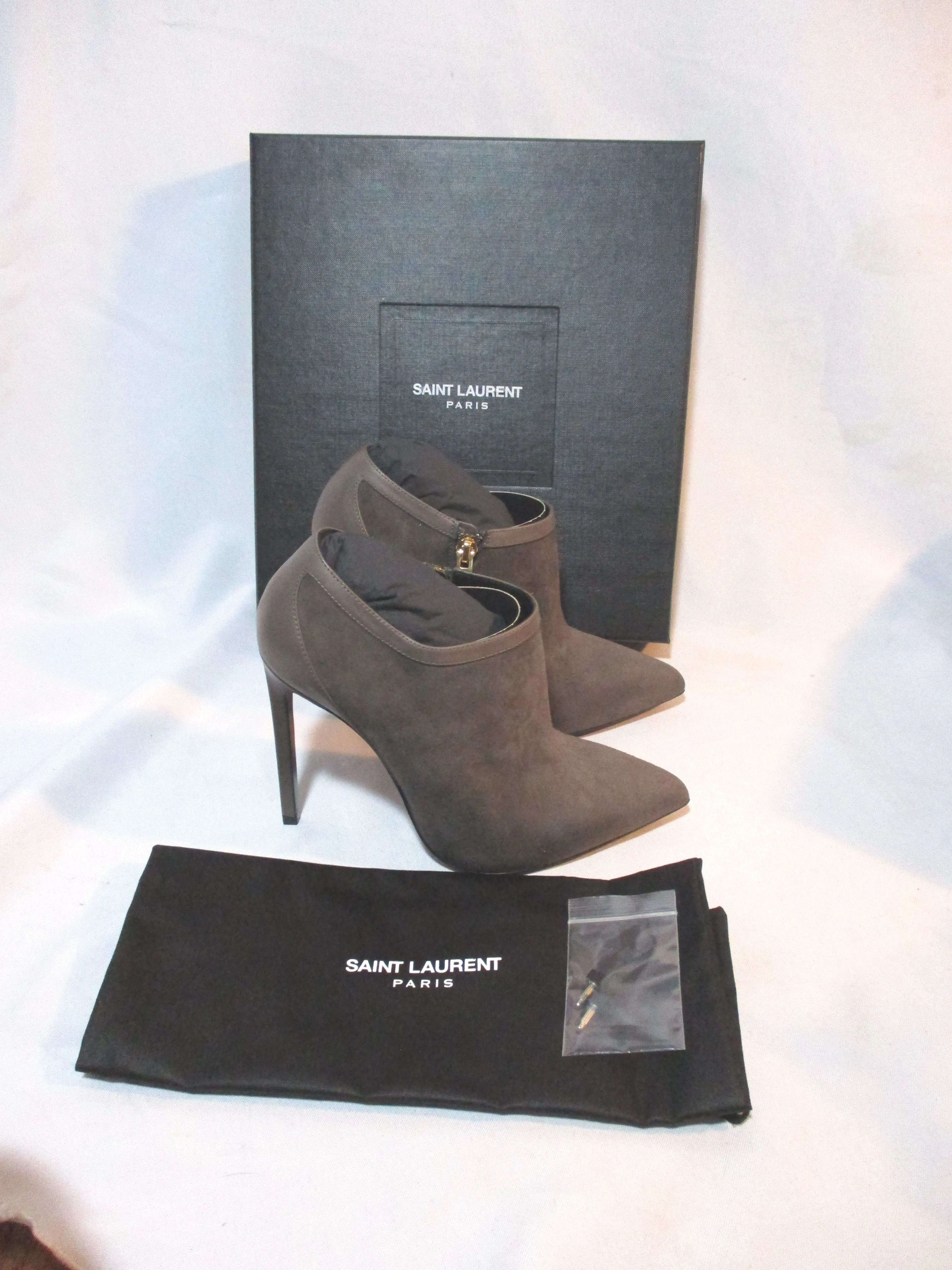 NEW NIB SAINT LAURENT PARIS Stiletto Heel BOOT Bootie 36.5 GREY GRAY Womens