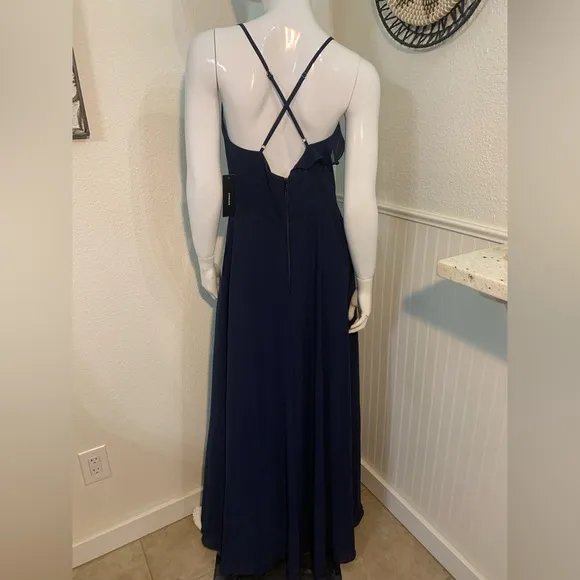 NWT Moonlit Moment Navy Blue Ruffled‎ Maxi Dress Formal