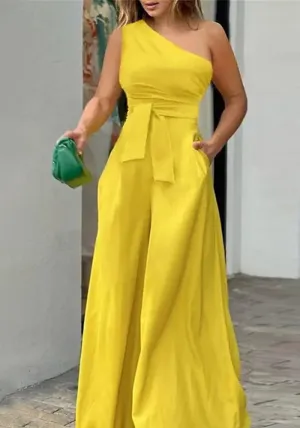 One-Shoulder Belted Wide-Leg Jumpsuit with Elegant Fit