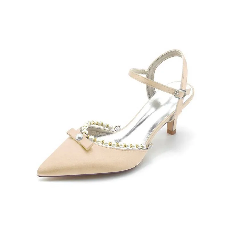 Pearl Satin Pointed Toe High Heels