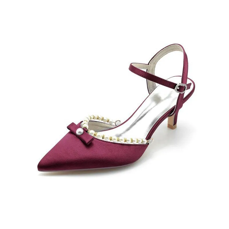 Pearl Satin Pointed Toe High Heels
