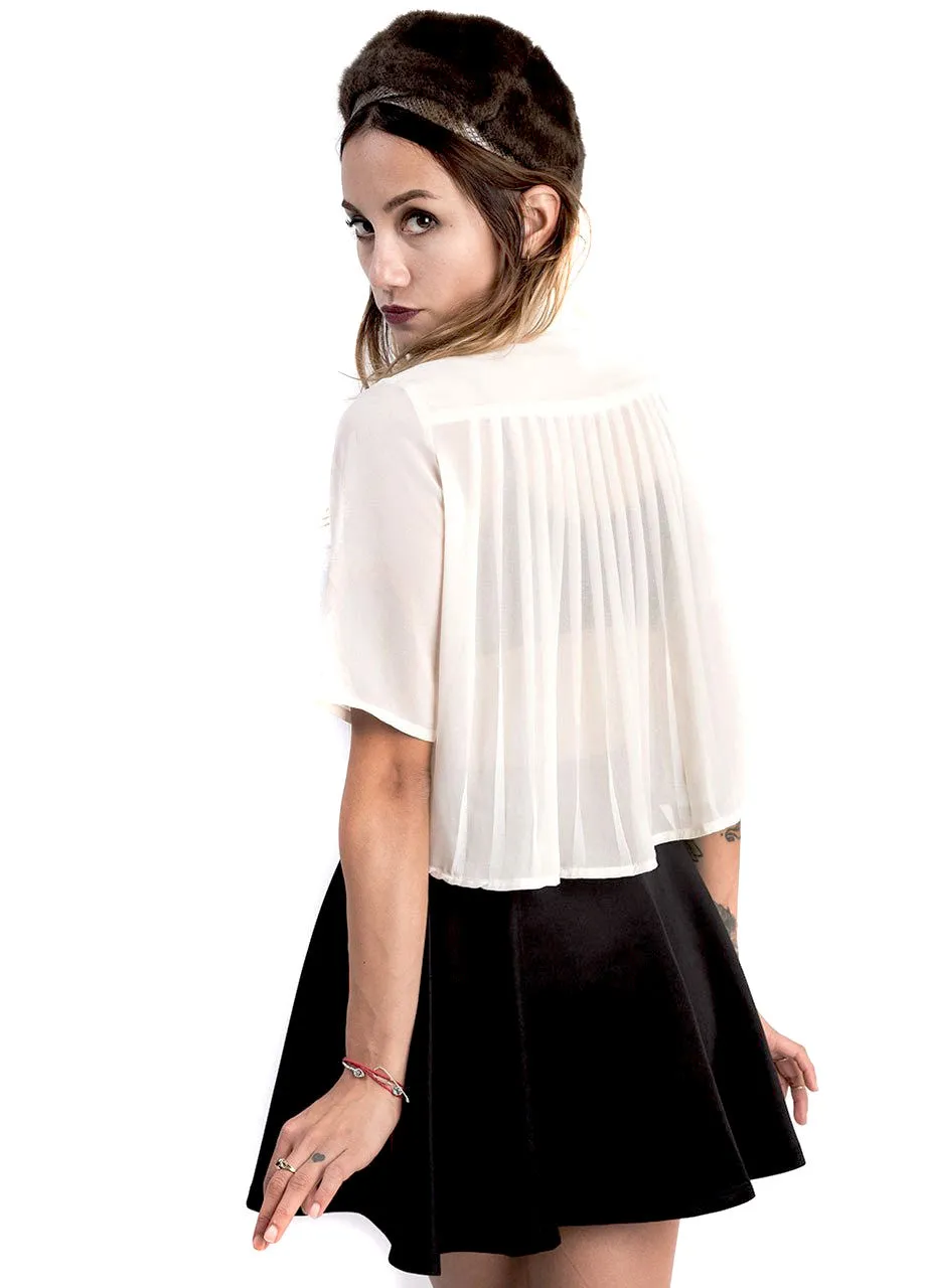 Pleated Crop Button Up Shirt