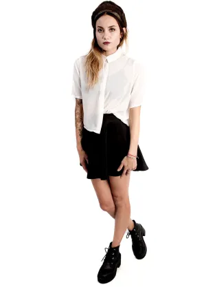 Pleated Crop Button Up Shirt