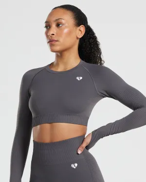 Power Seamless Long Sleeve Crop Top | Graphite