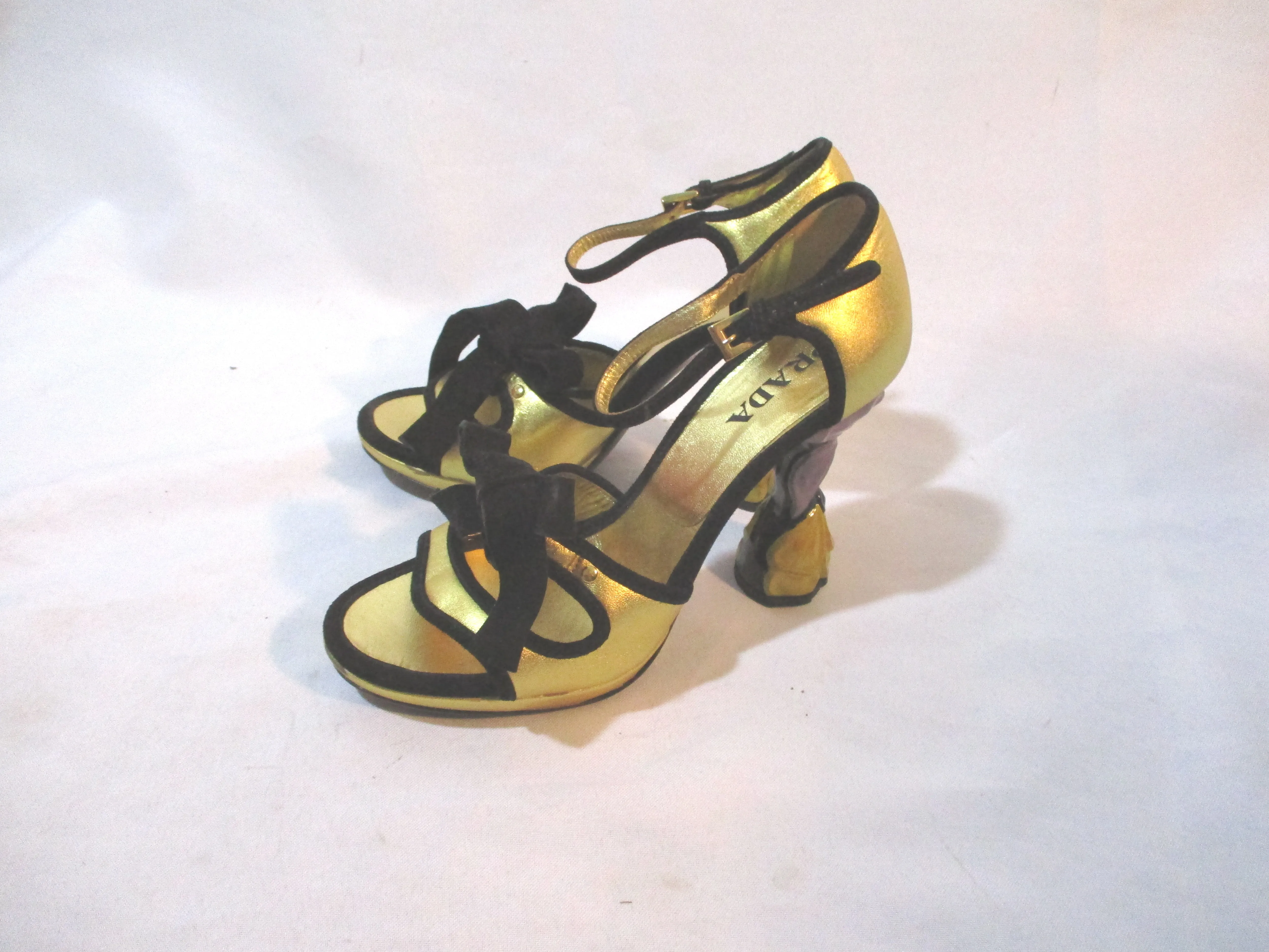 PRADA Carved Floral Pump Shoe 36.5 GOLD BLACK PURPLE YELLOW