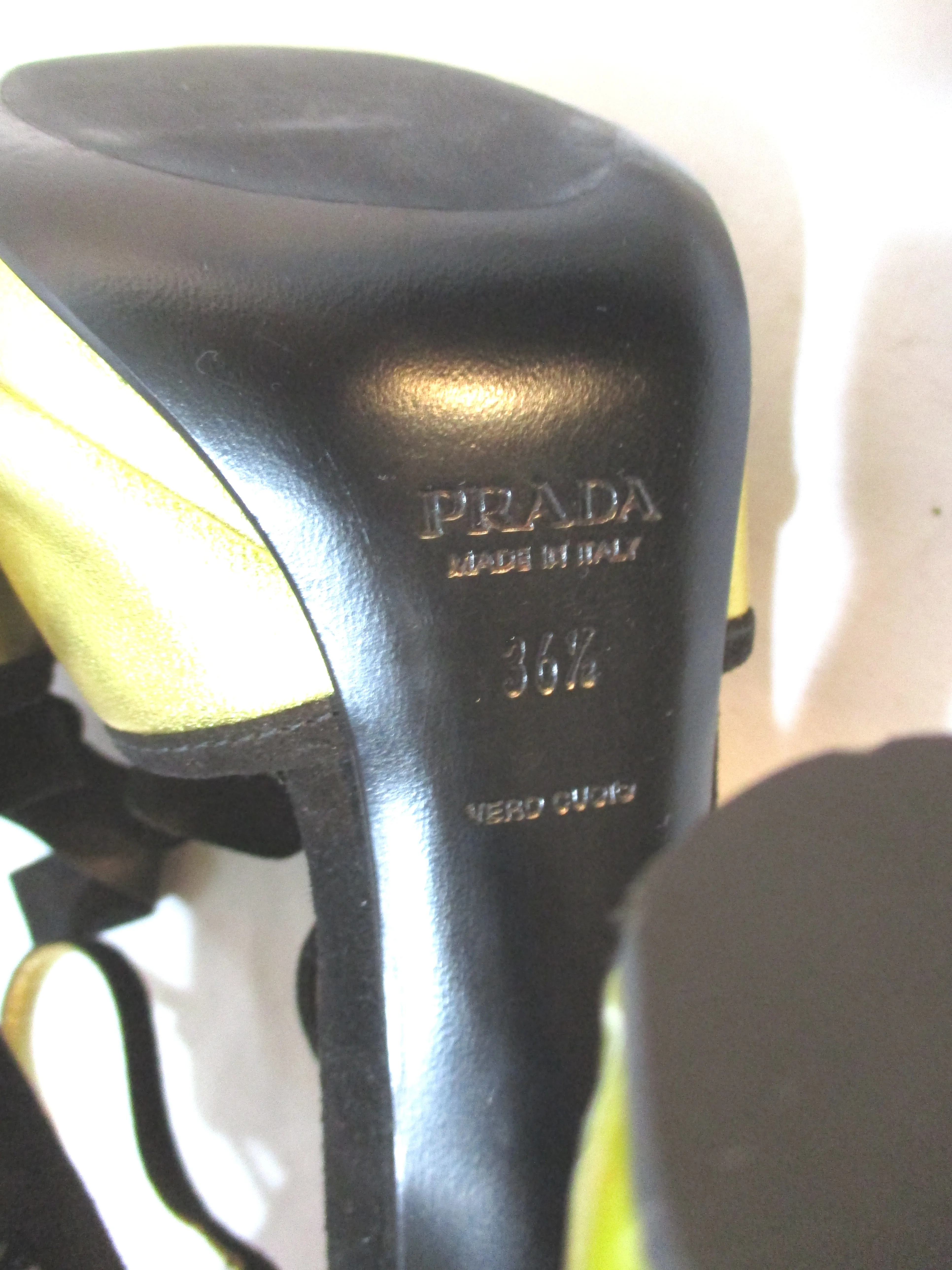 PRADA Carved Floral Pump Shoe 36.5 GOLD BLACK PURPLE YELLOW
