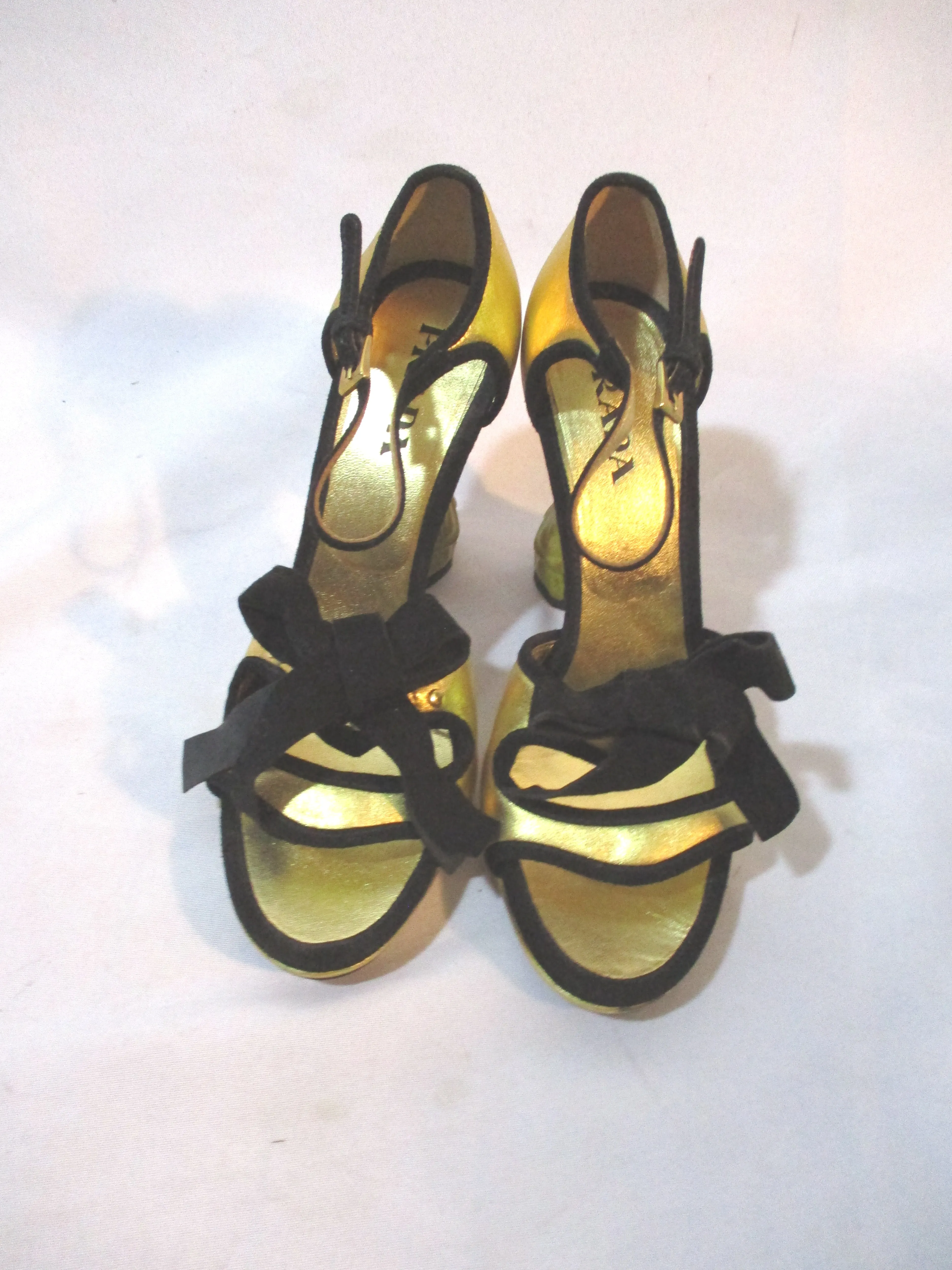 PRADA Carved Floral Pump Shoe 36.5 GOLD BLACK PURPLE YELLOW