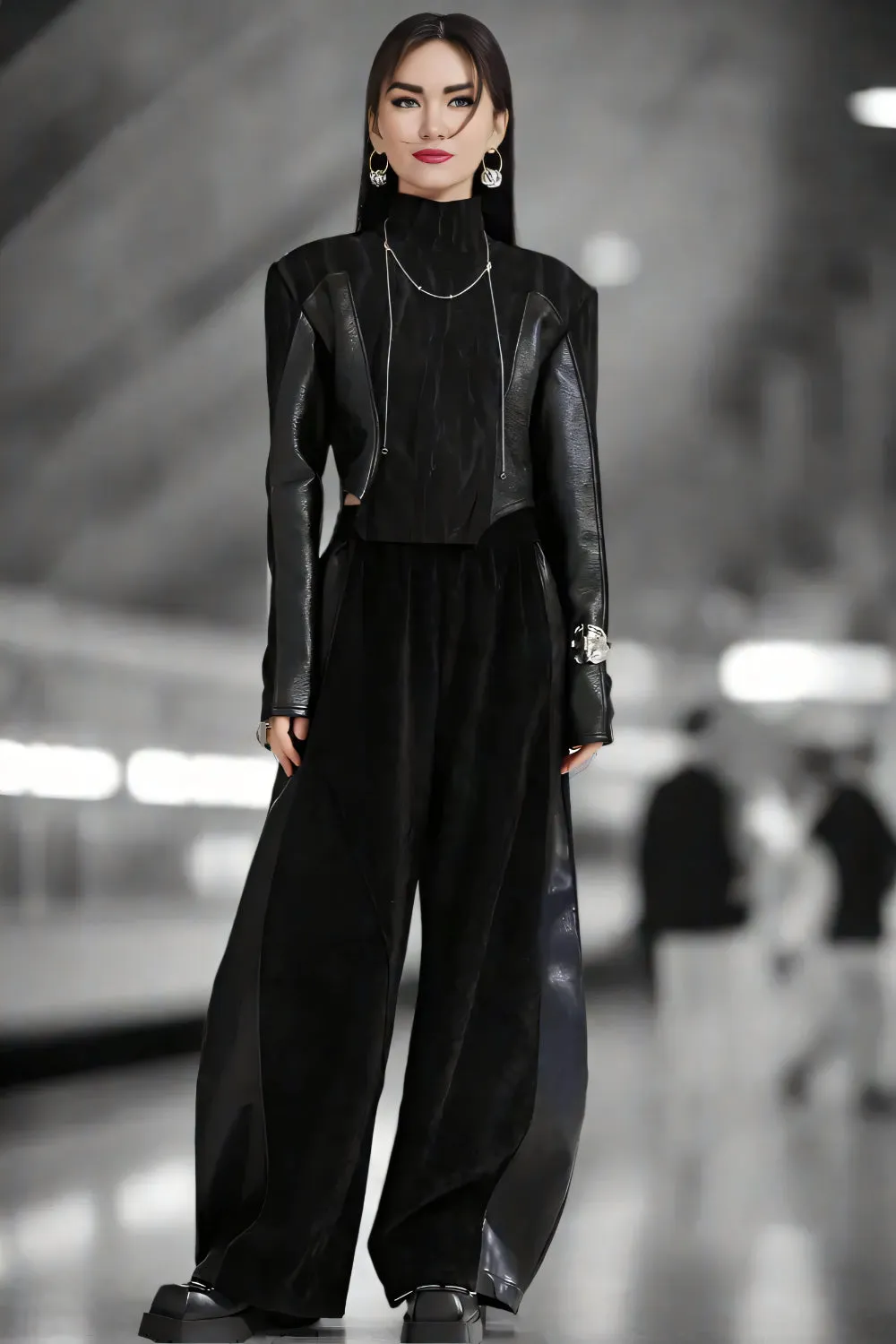 Shadow Stitch Wide-Leg Pants