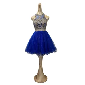Short‎ Royal Blue Formal Dress with Gold Appliqués – Perfect for Prom &amp; Weddings
