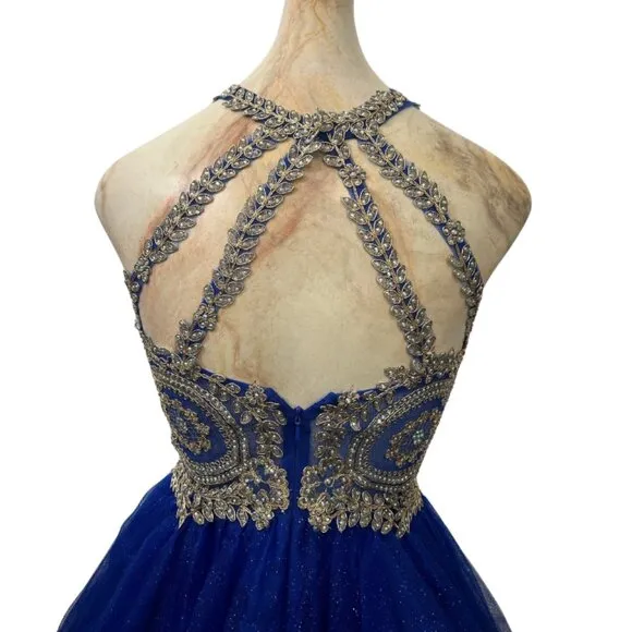 Short‎ Royal Blue Formal Dress with Gold Appliqués – Perfect for Prom &amp; Weddings