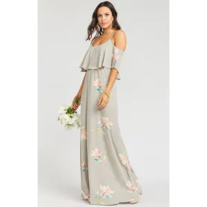 Show Me Your Mumu Caitlin Ruffle Maxi Dress in Lily Showers S NWT