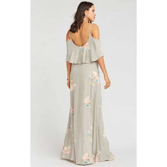 Show Me Your Mumu Caitlin Ruffle Maxi Dress in Lily Showers S NWT
