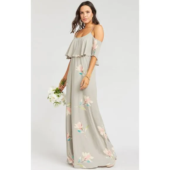 Show Me Your Mumu Caitlin Ruffle Maxi Dress in Lily Showers S NWT