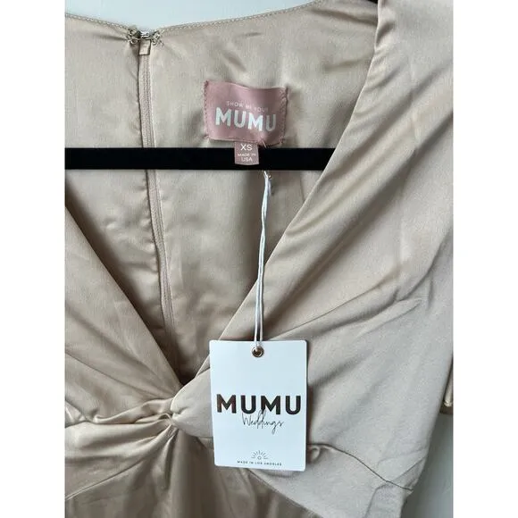 Show Me Your Mumu Rome Twist Bridesmaid Wedding Dress Champagne Luxe NWT$198 XXS