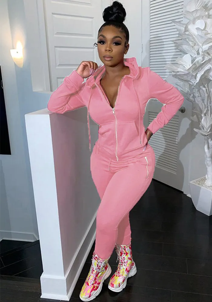 Stylish Hooded Zipper Tracksuit Set with Pocket Detail for Casual Chic